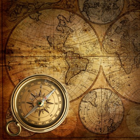 怀旧航海地图与指南针