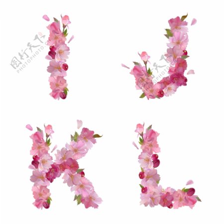 粉色花朵构成的字母