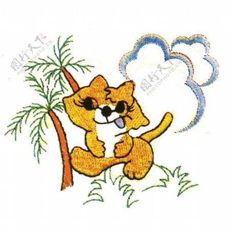 绣花动物猫植物树免费素材