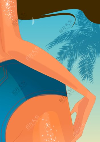 夏日海滩女性背景插画