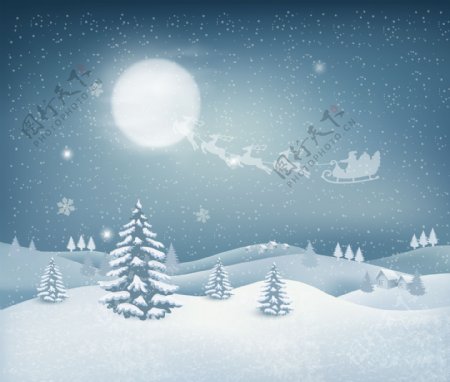 冬季夜晚美丽的风景插画