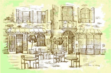 时尚手绘复古咖啡厅插画