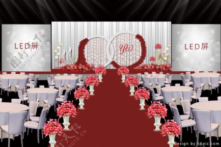 室内设计红灰色婚礼主舞台psd效果图