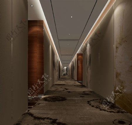 现代时尚经典风酒店走廊褐色花纹地毯工装图