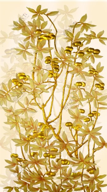 金色植物瓷砖高清背景墙