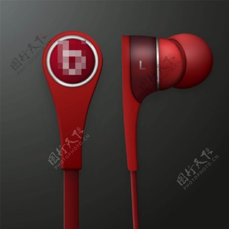 红色入耳式耳机sketch素材