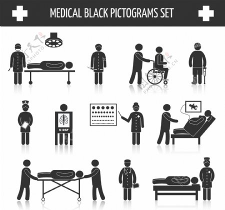 医疗黑色象形图设置通过免费的图标