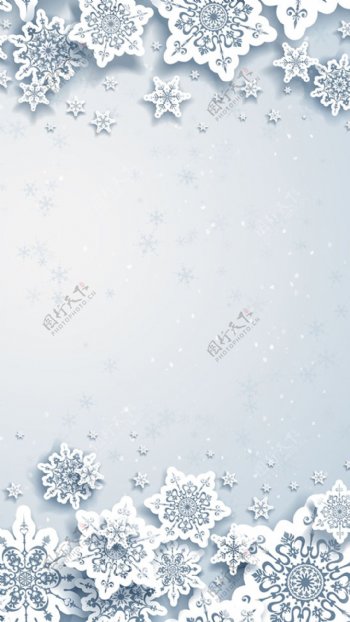 白色雪花边框H5背景素材