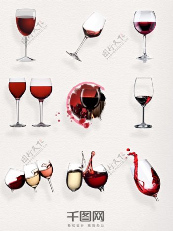 一杯红酒实物元素图案