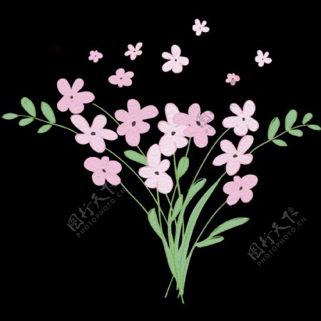 手绘粉色花束透明装饰图案