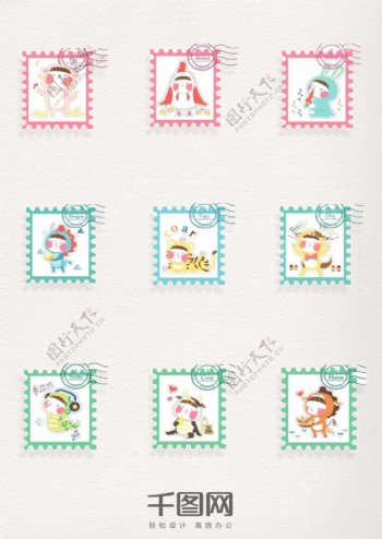 卡通生肖图案邮票元素