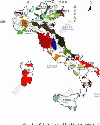意大利葡萄酒产区矢量图