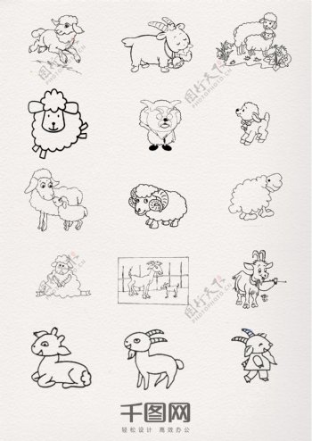 黑色线条绵羊动物简笔画