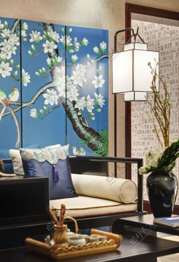 中式华丽室内客厅沙发背景墙效果图