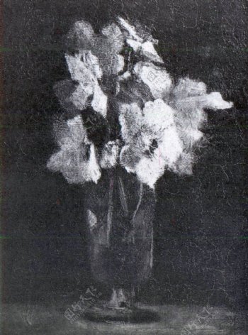 黑白花卉盆栽油画复古装饰画芯图片