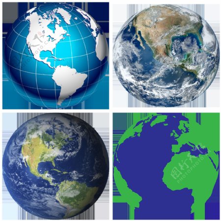 四个地球图片免抠png透明图层素材