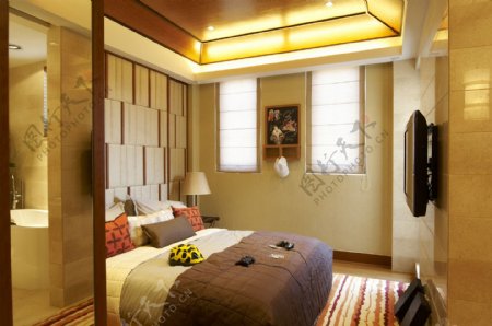 现代高级卧室黄色灯室内装修效果图