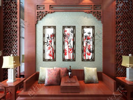 古典中式客厅装饰画效果图
