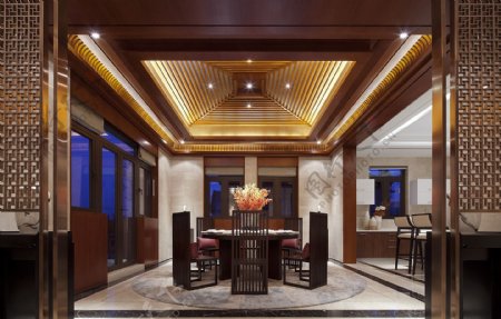 现代时尚金属色天花板客厅室内装修效果图