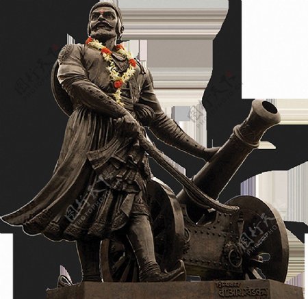 扶着大炮的印度雕像免抠png透明素材