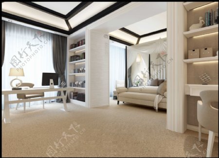 美式清新卧室大户型白色架子室内装修效果图