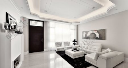 现代客厅装修白色调效果图