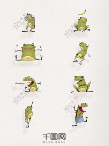 卡通手绘青蛙绿色元素设计