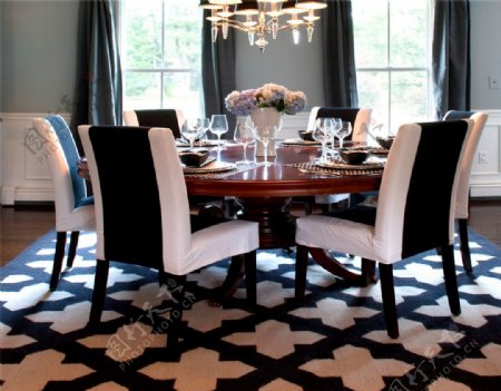 黑白椅子地板餐厅设计家装效果图