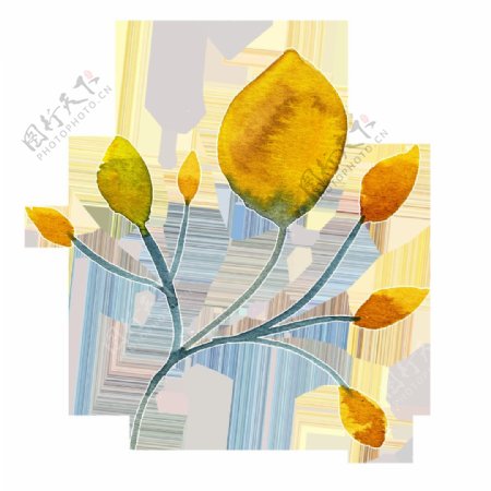 黄色秋天树叶卡通水彩透明素材