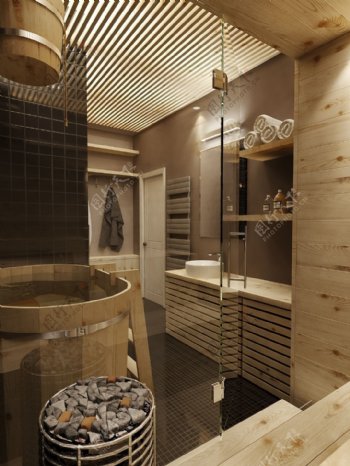 北欧时尚卫生间木制柜子室内装修效果图