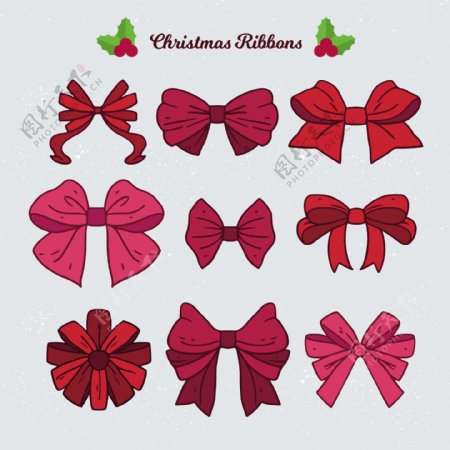 各种红色圣诞装饰蝴蝶结元素