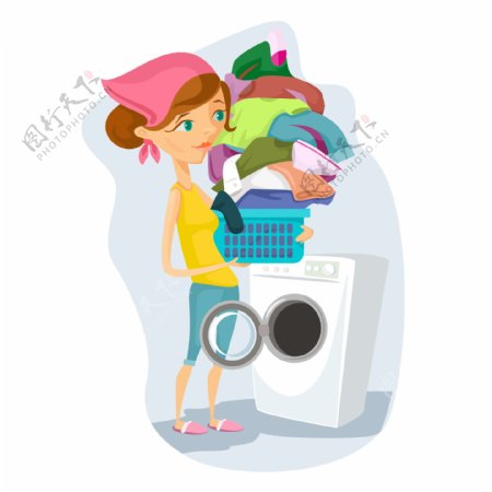 手绘洗衣机家务元素