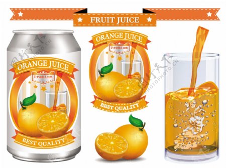 橙汁设计标签ai矢量