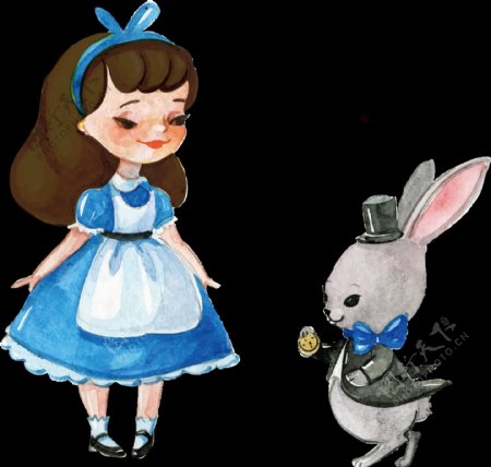 彩绘蓝色童话人主与兔子图案