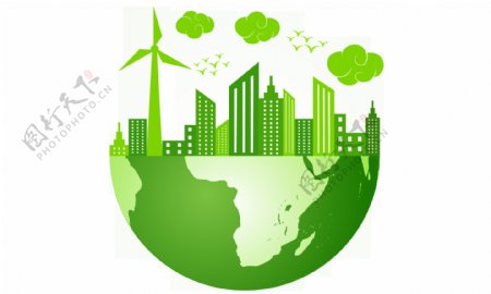 绿色地球建筑楼房png元素