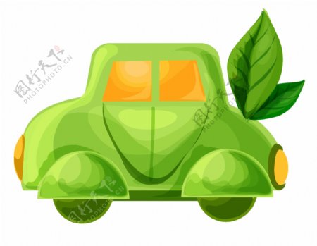 卡通绿色环保汽车png元素