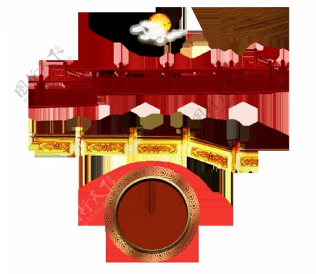 中式栏杆红色金色建筑png元素
