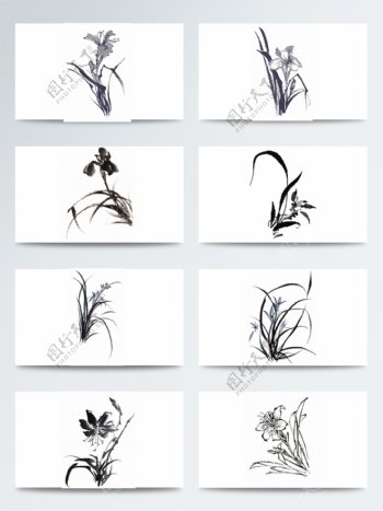 中国风传统水墨画兰花图片素材