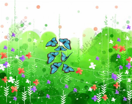 春天草丛背景彩色蝴蝶