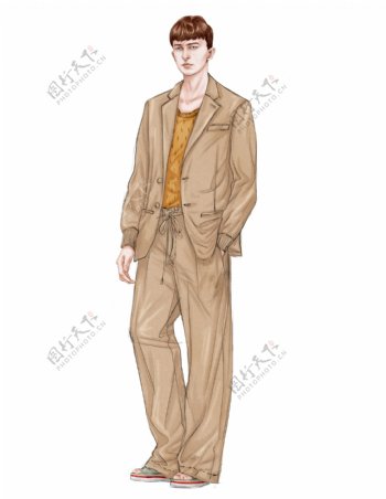 时尚个性浅褐色西装男装效果图