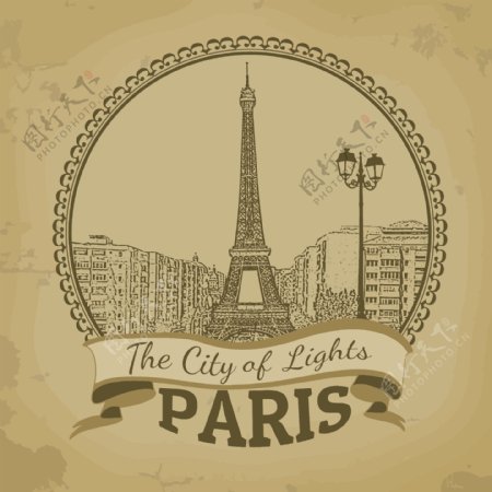 复古浪漫的巴黎铁塔插画