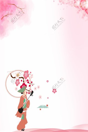 粉色日本樱花节海报背景设计