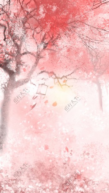 粉色古典花朵树木海报背景设计