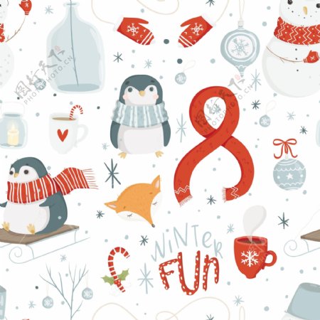 企鹅派对冬天圣诞节背景矢量素材