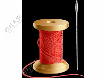 红线卷和缝衣针png元素