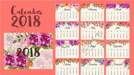 2018花卉日历矢量素材