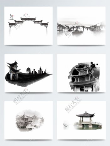 中国风水墨古建筑素材