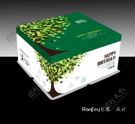 绿色树叶蛋糕盒包装设计