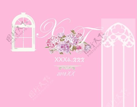 粉色花环婚礼背景