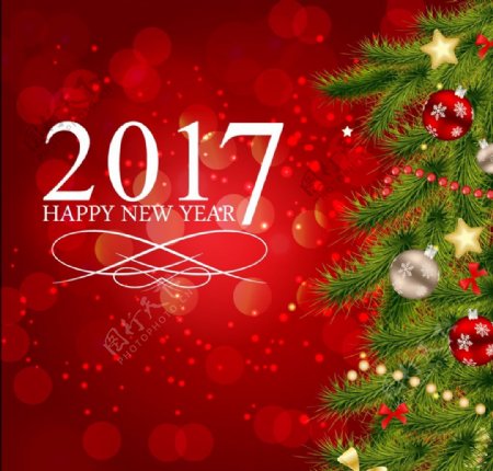 红色圣诞树2017年新年背景
